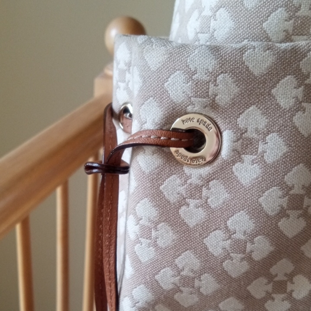 Kate Spade New York Cream and Pink Tote Canvas Tote Weekender Diaper Bag - Picture 3 of 17